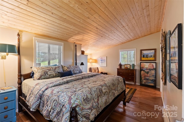 56 Faraway Dr, Cullowhee, NC 28723 - bedroom featuring lofted ceiling, wood ceiling, and dark wood-type flooring