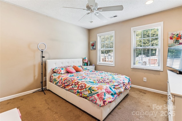 2040 Brantley Creek Dr, Kannapolis, NC 28083 - bedroom featuring carpet flooring, a textured ceiling, ceiling fan, and recessed lighting