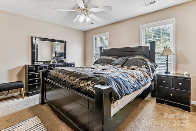 2040 Brantley Creek Dr, Kannapolis, NC 28083 - carpeted bedroom featuring multiple windows, a textured ceiling, and a ceiling fan