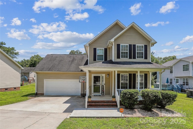 2040 Brantley Creek Dr, Kannapolis, NC 28083 - traditional-style home featuring covered porch, an attached garage, driveway, and a front yard