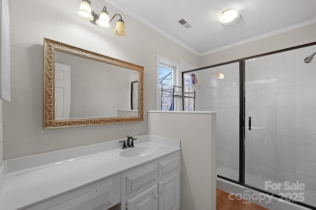 6017 Millbury Ct, Charlotte, NC 28211 - full bath with a shower stall, vanity, and crown molding