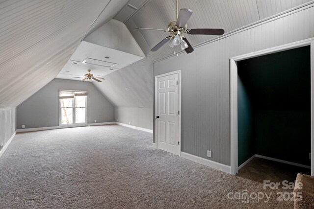 6017 Millbury Ct, Charlotte, NC 28211 - additional living space with ceiling fan, vaulted ceiling, and carpet floors