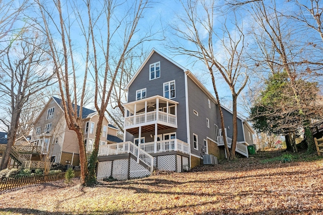 6017 Millbury Ct, Charlotte, NC 28211 - back of property featuring ceiling fan, stairway, a balcony, and a deck