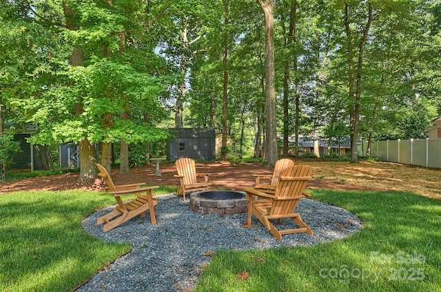 811 Ashmeade Rd, Charlotte, NC 28211 - view of yard featuring a fire pit and a storage unit