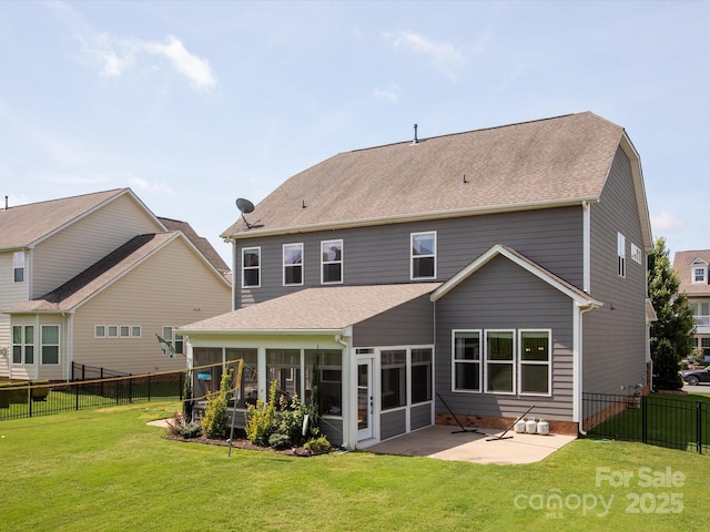 1009 Hampton Grove Rd, Waxhaw, NC 28173 - back of property featuring a sunroom, a patio, a fenced backyard, and roof with shingles