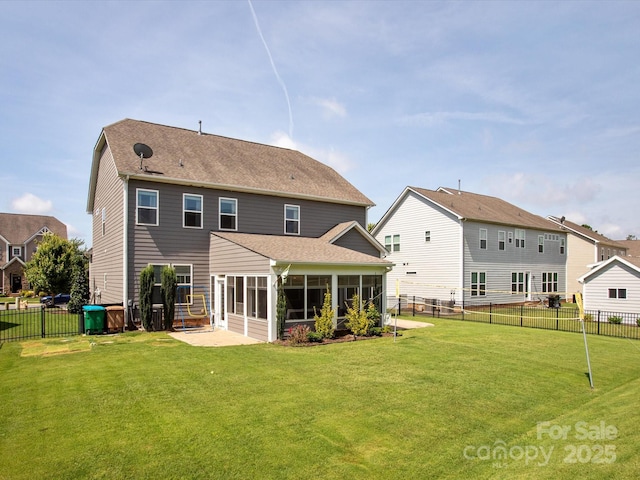 1009 Hampton Grove Rd, Waxhaw, NC 28173 - rear view of property featuring a sunroom, a fenced backyard, and a shingled roof