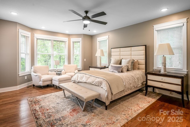 807 Hollybrook Dr, Flat Rock, NC 28731 - bedroom featuring wood finished floors, multiple windows, recessed lighting, and ceiling fan