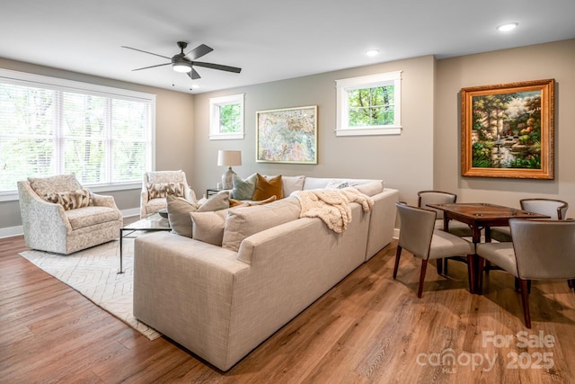 807 Hollybrook Dr, Flat Rock, NC 28731 - living area featuring light wood finished floors, a ceiling fan, and recessed lighting
