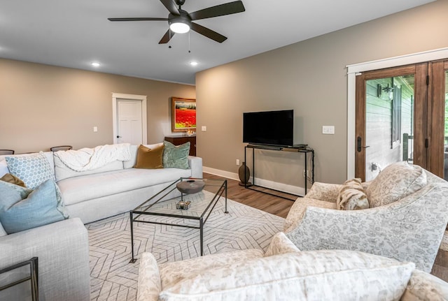 807 Hollybrook Dr, Flat Rock, NC 28731 - living room featuring wood finished floors, ceiling fan, and recessed lighting