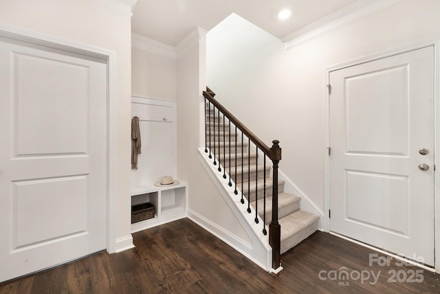 130 S Shayna Rd, Troutman, NC 28166 - staircase with ornamental molding and wood finished floors