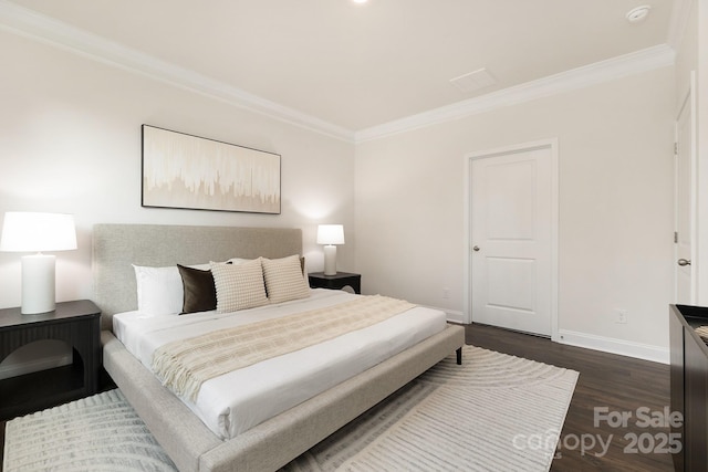 123 S Shayna Rd, Troutman, NC 28166 - bedroom with ornamental molding and dark wood-style floors