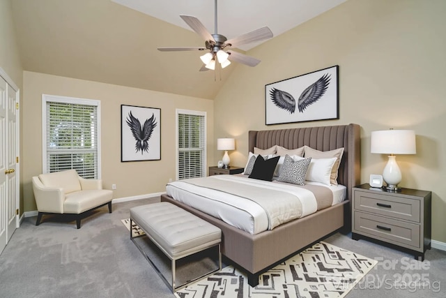 140 Rustic Way Ln, Mooresville, NC 28117 - bedroom featuring lofted ceiling, light carpet, and ceiling fan