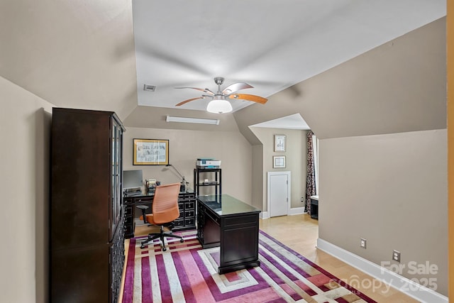 15724 Eagleview Dr, Charlotte, NC 28278 - office area with a ceiling fan and vaulted ceiling