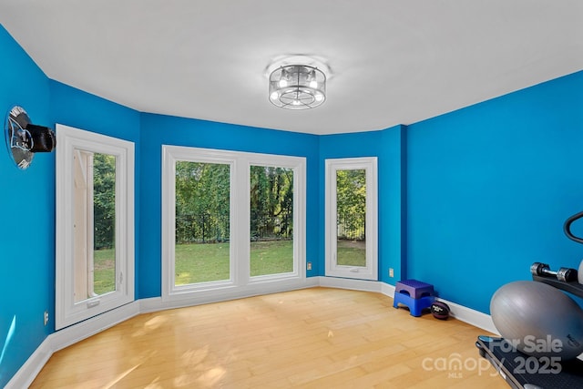 15724 Eagleview Dr, Charlotte, NC 28278 - workout area featuring wood finished floors and baseboards