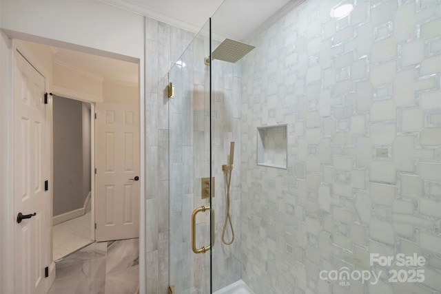 2317 Houston Branch Rd, Charlotte, NC 28270 - full bathroom featuring a stall shower and marble finish floors