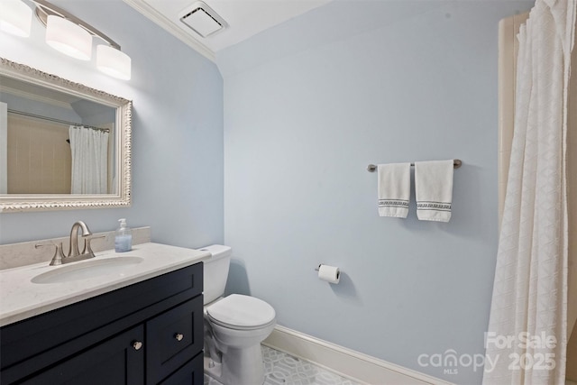 2317 Houston Branch Rd, Charlotte, NC 28270 - full bath featuring vanity, ornamental molding, and a shower with curtain