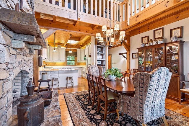 35 Elderberry Dr Unit 805, Old Fort, NC 28762 - dining space with light wood-type flooring, a chandelier, and beam ceiling