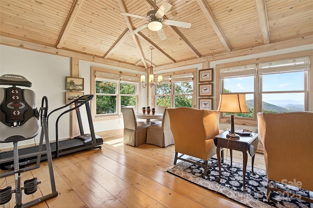 35 Elderberry Dr Unit 805, Old Fort, NC 28762 - living area featuring wood ceiling, light wood-style flooring, a chandelier, and ceiling fan