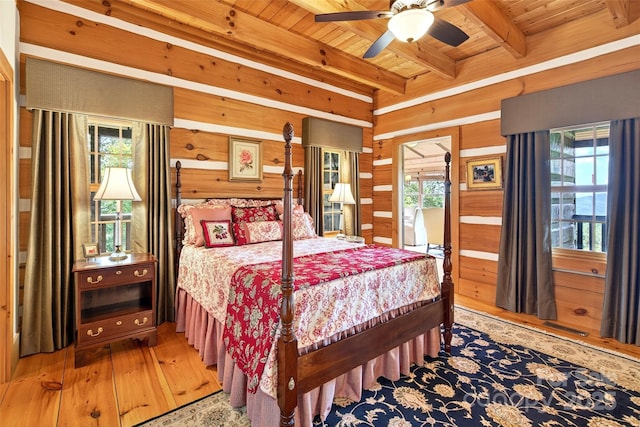 35 Elderberry Dr Unit 805, Old Fort, NC 28762 - bedroom with hardwood / wood-style floors, a wooden ceiling with exposed beams, and wood walls