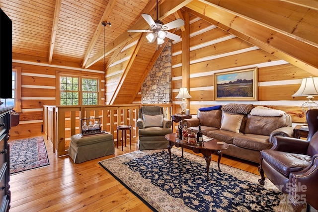 35 Elderberry Dr Unit 805, Old Fort, NC 28762 - living area featuring wooden ceiling, a ceiling fan, wood-type flooring, and wooden walls