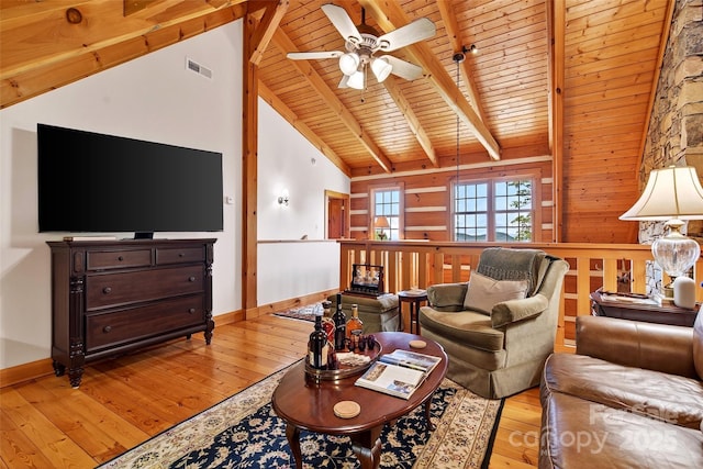 35 Elderberry Dr Unit 805, Old Fort, NC 28762 - living area with wooden ceiling, light wood-type flooring, a ceiling fan, and wooden walls