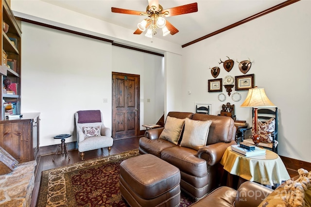 35 Elderberry Dr Unit 805, Old Fort, NC 28762 - living room with a ceiling fan, wood finished floors, and ornamental molding