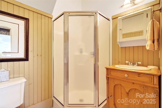 35 Elderberry Dr Unit 805, Old Fort, NC 28762 - full bath with a shower stall, vanity, and wooden walls