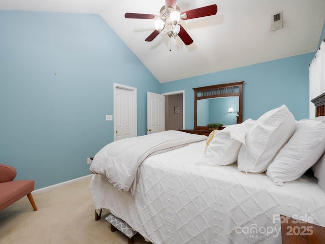 11911 Brownestone View Dr, Charlotte, NC 28269 - bedroom with vaulted ceiling, light carpet, a ceiling fan, and a closet