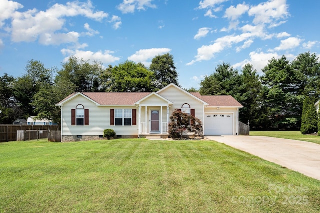 2070 Rocketts Way, Newton, NC 28658 - ranch-style home featuring a garage, driveway, crawl space, and a shingled roof