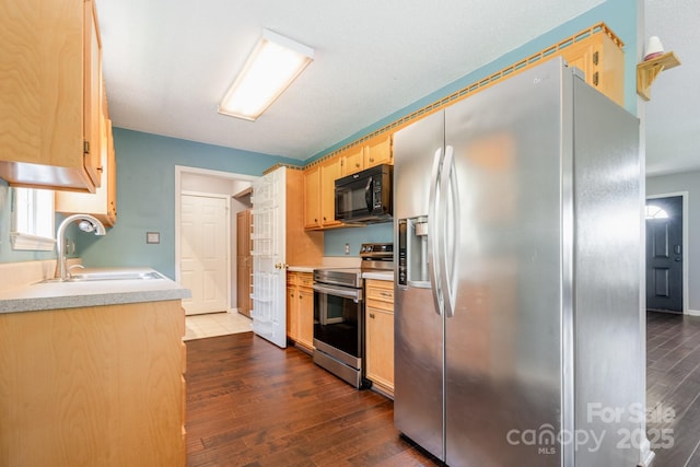 2070 Rocketts Way, Newton, NC 28658 - kitchen featuring stainless steel appliances, dark wood-style floors, light countertops, and light brown cabinets