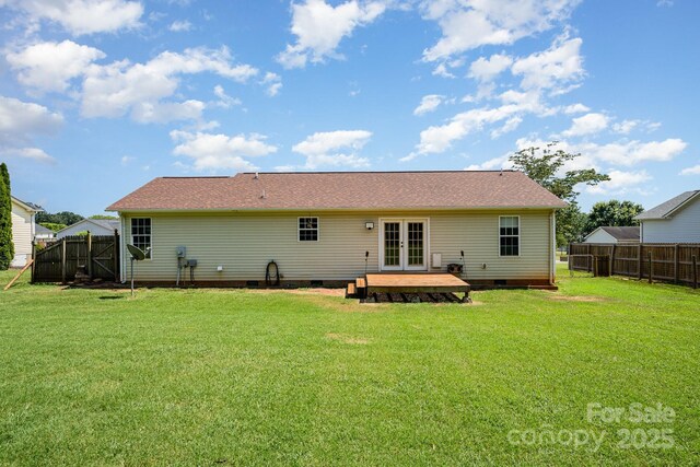 2070 Rocketts Way, Newton, NC 28658 - rear view of property featuring french doors, crawl space, a fenced backyard, and a wooden deck
