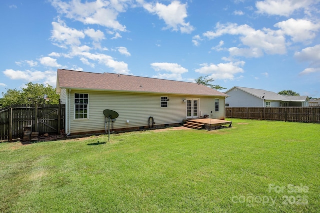 2070 Rocketts Way, Newton, NC 28658 - back of house with a fenced backyard, french doors, a deck, and crawl space