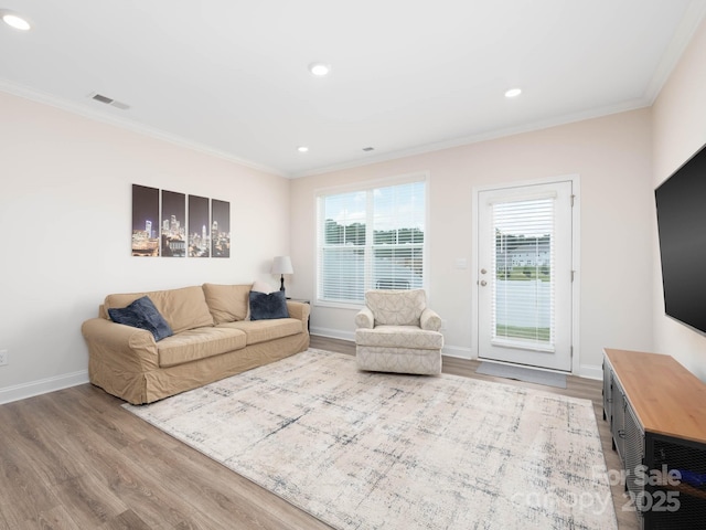 4177 Steel Way, Sherrills Ford, NC 28673 - living room featuring wood finished floors, crown molding, and recessed lighting