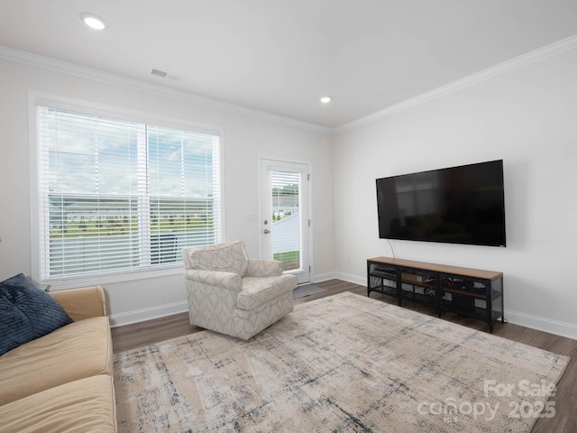 4177 Steel Way, Sherrills Ford, NC 28673 - living area with wood finished floors, crown molding, and recessed lighting