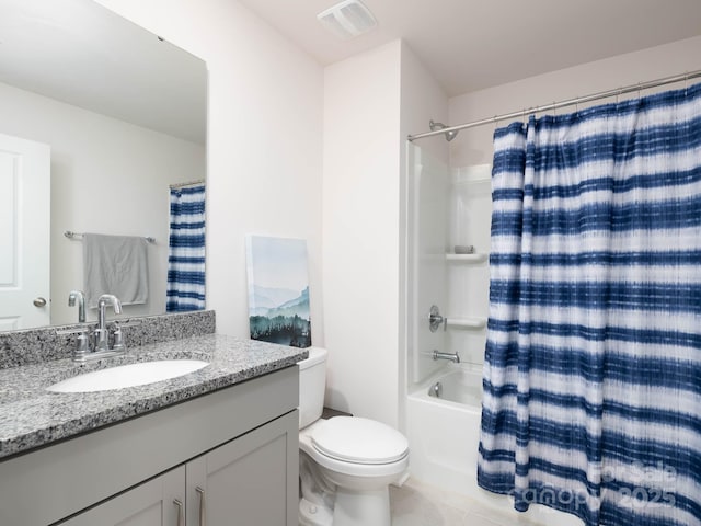 4177 Steel Way, Sherrills Ford, NC 28673 - bathroom with shower / bathtub combination with curtain, vanity, and tile patterned flooring