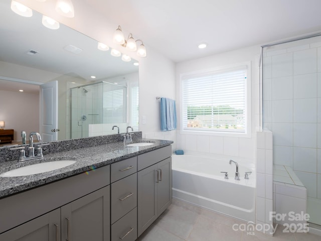 4177 Steel Way, Sherrills Ford, NC 28673 - full bath with a shower stall, tile patterned flooring, a bath, and double vanity