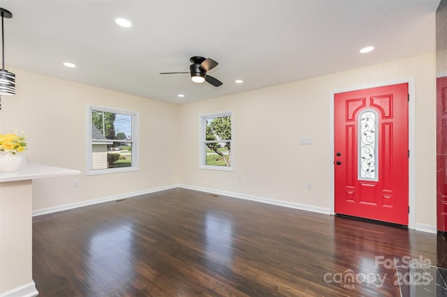 803 Irene Ave, Kannapolis, NC 28083 - foyer with ceiling fan, dark wood finished floors, and recessed lighting