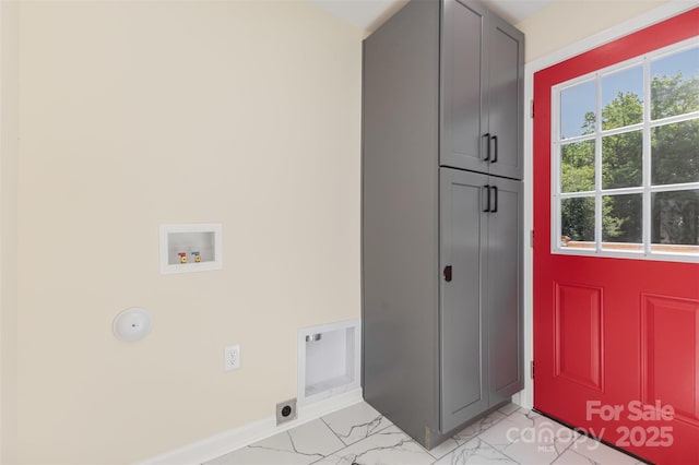 803 Irene Ave, Kannapolis, NC 28083 - laundry room with cabinet space, washer hookup, light marble finish flooring, and hookup for an electric dryer
