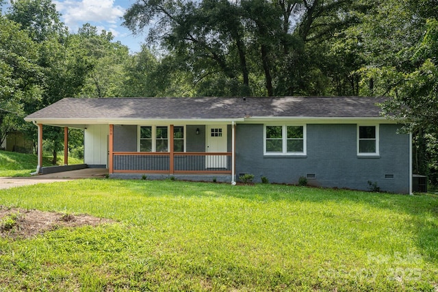 159 Potato House Rd, Lawndale, NC 28090 - single story home featuring crawl space, a front lawn, an attached carport, driveway, and board and batten siding