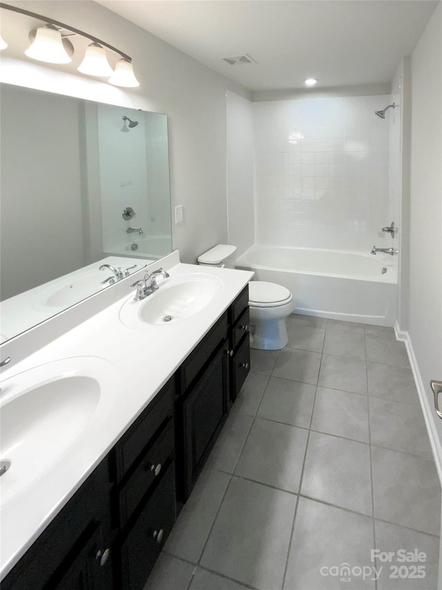 2382 Drake Mill Ln SW, Concord, NC 28025 - bathroom featuring double vanity, tile patterned floors, and shower / bath combination