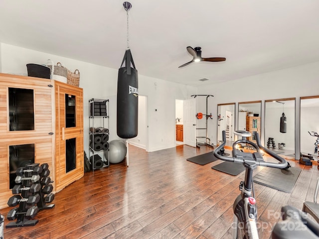 3036 Luke Crossing Dr, Charlotte, NC 28226 - exercise room with hardwood / wood-style flooring and ceiling fan