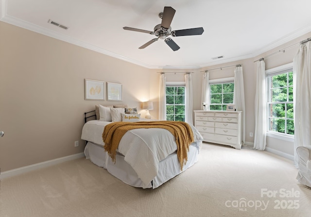 408 Covington Xing, Matthews, NC 28104 - bedroom featuring carpet flooring, crown molding, and a ceiling fan