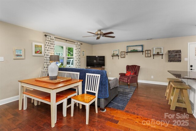 21322 Mccall St, Cornelius, NC 28031 - dining space with wood finished floors and ceiling fan
