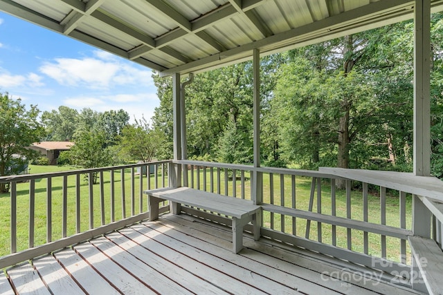 921 Spencer Rd NE, Conover, NC 28613 - wooden deck with a lawn and view of scattered trees