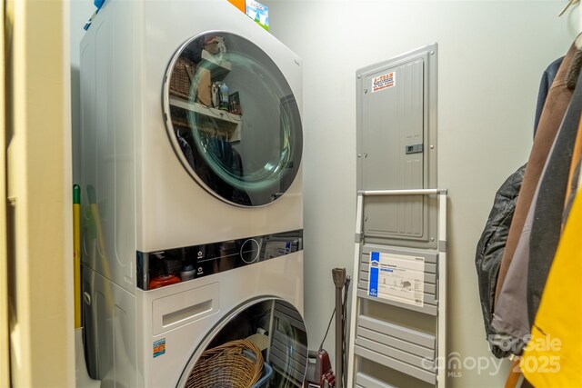 396 River Club Dr, Cullowhee, NC 28723 - washroom with stacked washing machine and dryer