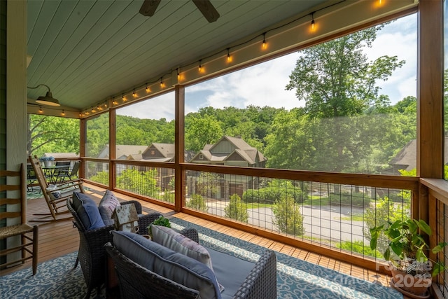 396 River Club Dr, Cullowhee, NC 28723 - deck with ceiling fan and a wooded view
