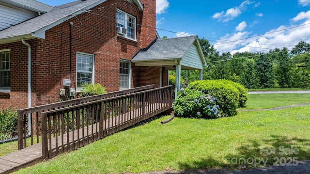 1520 21st Ave NE, Hickory, NC 28601 - view of side of property with brick siding, a lawn, a shingled roof, and a chimney