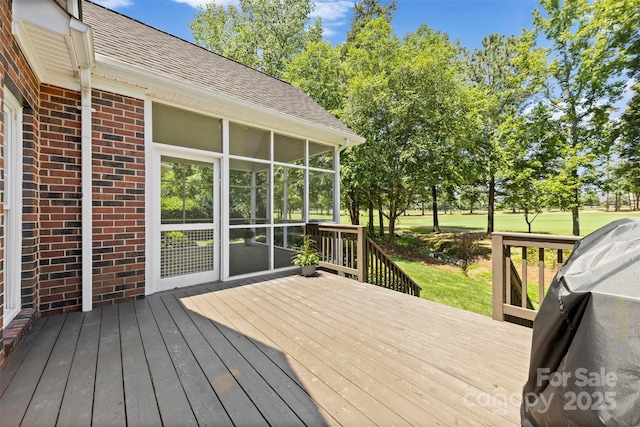 2241 Flagstick Dr, Matthews, NC 28104 - wooden terrace featuring a sunroom and area for grilling