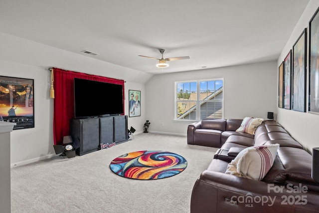 169 Rooster Tail Ln, Troutman, NC 28166 - living area featuring carpet floors, a ceiling fan, and lofted ceiling