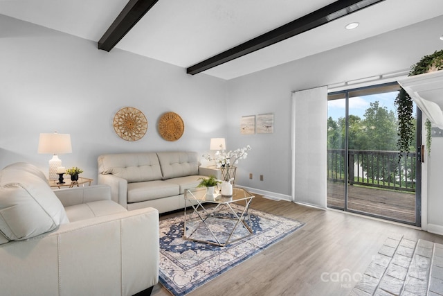 5192 Corbin Ln, Hickory, NC 28601 - living area featuring beam ceiling, wood finished floors, and recessed lighting
